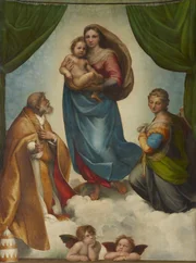 „Die Sixtinische Madonna“ von Raffael, Sanzio Raffaello (1483-1520). Gemäldegalerie Alte Meister, Staatliche Kunstsammlungen Dresden.