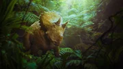 Das junge Triceratops-Mädchen Clover muss sich in der ersten Folge "Unter Dinos - Geheimnisse der Urzeit" alleine durchschlagen.