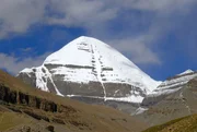 Tibetan Buddhism sacred snow_covered mountain peak of Kailash south side with channel Gang Rinpoche Gang Tise Mountains Trans_Himalaya Himalayas Tibet Autonomous Region People´s Republic of China Asia