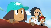 Team Tiki kommt an der Schildkröteninsel an.