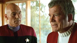 on the left  Picard (Patrick Stewart), on the right Kirk ( William Shatner)