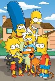 THE SIMPSONS: (L-R) Snowball II, Lisa, Marge, Maggie, Santa's Lil' Helper, Homer and Bart
