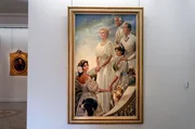 Porträt der monegassischen Fürstenfamilie mit Gracia Patricia (Mi.), Rainier III. (2.v.r.) und ihren Kindern Caroline (li.), Albert (re.) und Stéphanie (3.v.r.)