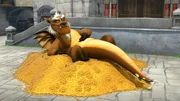 Ein neuer Drache macht es sich auf Prinz Johns Goldberg bequem. Er hat große Lust, jetzt im Schloss zu bleiben.