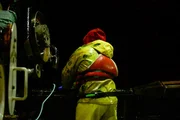 Deck Boss DJ Campbell, throws the hook on the Cornelia Marie.
