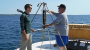 Rob Nelson prepares the side scan sonar with Brian Abbott. Rob Nelson prepares the side scan sonar with Brian Abbott.