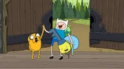 Erste und zweite von links: Jake (John DiMaggio), Finn (Jeremy Shada).