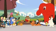 v.li.: Sniffles, Lola Bunny, Bugs Bunny, Mama Bear, Porky Pig, Daffy Duck, Tweety, Looney Kangaroo Kid, Hoots, Pete Puma, Looney Cat Kid, Eggbert (2.v.r., vorne), Gossamer (2.v.r., hinter), Sam Sheepdog