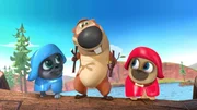 L-R: Bingo (voiced by Issac Ryan Brown), Bizzy (voiced by Kevin Michael Richardson), Rolly (voiced by Sam Lavagnino)