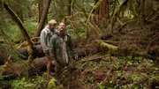 USA, Washington, Olympic National Forest, Cody Lundin and Dave Canterbury walking through Pacific Northwest rainforest during Dual Survivor filming USA, Washington, Olympic National Forest, Cody Lundin and Dave Canterbury walking through Pacific Northwest rainforest during Dual Survivor filming