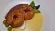 Das Dessert bei Kerstin Laufer (Winzerin) auf dem Weingut Laufer im Schloss Bimbach (Unterfranken).