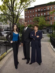 LAW & ORDER -- Pictured: (l-r) Milena Govich as Detective Nina Cassady, Jesse L. Martin as Detective Ed Green, S. Epatha Merkerson as Lieutenant Anita Van Buren -- NBC Photo: Virginia Sherwood