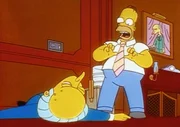 In einem Wutanfall hat Homer (re.) Burns niedergeschlagen.