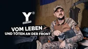 Key Visual mit Typo zu "Y-Kollektiv - Vom Leben und Töten an der Ukraine-Front". Sie waren Verkäufer, Bankangestellte, Fitnesstrainer. Jetzt kämpfen Tausende von ihnen an der ukrainischen Front.