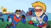 In the front, L-R: Captain Man and Kid Danger
