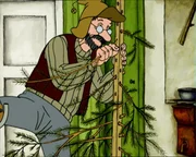 Pettersson bastelt einen Weihnachtsbaum.