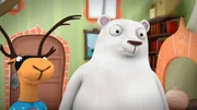 Super-Edgar und Albert schauen dem Erfinder Frank bei der Arbeit zu.