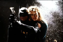 L-R: Batman / Bruce Wayne (Michael Keaton), Vicky Vale (Kim Basinger)