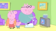 v.li.: Mummy Pig, Peppa Pig, George Pig, Daddy Pig