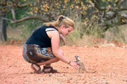 Die Bremer Stadtmusikanten auf afrikanisch: Volontärin Nadine holt ein Erdmännchen zum Spaziergang ab.