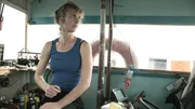 Emily inside cabin on Eroica.