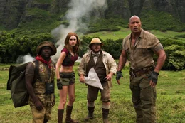 L-R: Mouse (Kevin Hart), Ruby (Karen Gillan), Oberon (Jack Black), Bravestone (Dwayne Johnson)