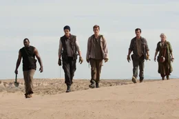 L-R: Brandt (Mustafa Harris), Kyle (Boyd Holbrock), Ian O'Shea (Jake Abel), Trevor Stryder (J.D. Evermore), Maggie (Frances Fisher)