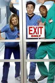 (1. Staffel) - Sammeln erste praktische Erfahrungen als Mediziner: Assistenzärzte John Dorian (Zach Braff, M.), Chris Turk (Donald Faison, r.) und Elliot Reid (Sarah Chalke, l.) ...