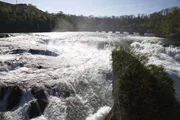 Der Rheinfall bei Schaffhausen: in einer Fallh&ouml;he von 23 Metern st&uuml;rzen im Sommer bis zu 600.000 Liter Wasser pro Sekunde den Wasserfall hinunter.
