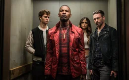 (l to r) Baby (ANSEL ELGORT), Bats (JAMIE FOXX), Darling (EIZA GONZALEZ) and Buddy (JON HAMM) decide on doing the heist in TriStar Pictures' BABY DRIVER.