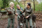 Esel Eddy schreit sich die Seele aus dem Leib. Tierärztin Dr. Mertens (Elisabeth Lanz, r.) und ihre Assistentin Annett (Anna Bertheau, l.) vermuten aus Liebeskummer. (Komparsin, M.)