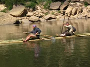 Episode Laos. Cody Lundin and Dave Canterbury going down river in their bamboo raft in province of Bolikhamxay, Laos PRD. Episode Laos. Cody Lundin and Dave Canterbury going down river in their bamboo raft in province of Bolikhamxay, Laos PRD.