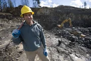 USA, Washington, Monroe, Portrait of Mike Rowe during Dirty Jobs shoot at Five Mile Quarry USA, Washington, Monroe, Portrait of Mike Rowe during Dirty Jobs shoot at Five Mile Quarry