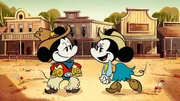 THE WONDERFUL WORLD OF MICKEY MOUSE - "Cheese Wranglers" - Mickey Mouse attempts to wrangle a prized herd across the stunning vistas of the Big Thunder Valley, but one big obstacle stands in his way, Peg-Leg Pete. (Disney+) MICKEY MOUSE, MINNIE MOUSE