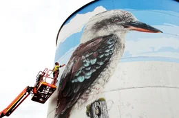 Der Kookaburra, den Geoffrey Carran hier malt, geh&ouml;rt zu den bekanntesten V&ouml;geln Australiens.