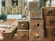 Detail der Holzpfeifen. Detail der Holzpfeifen.