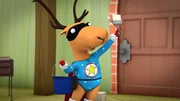 Super-Edgar reckt motiviert Farbeimer und Pinsel in die Luft.