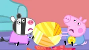 Weil George (r.) das Geschenk ganz f&uuml;r sich allein haben will, m&uuml;ssen Peppa und die anderen Helfer eingreifen.