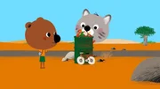 Mouk und Chavapa sind in Afrika. Sie wollen von einem Beobachtungsposten aus Vögel fotografieren und ihre Stimmen aufnehmen. Aber als sie zurückkommen, ist nur noch Mouks Fahrrad da. Chavapas Fahrrad ist verschwunden.