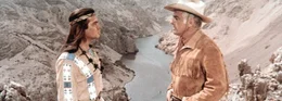 Mit seinem Freund Winnetou (Pierre Brice, l.) versucht Old Surehand (Stewart Granger, r.) einen drohenden Krieg zwischen Indianern und Wei&szlig;en zu verhindern ...