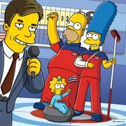Olympische Winterspiele 2010 in Vancouver: Bob Costas (l.), Homer (hinten M.), Marge (r.) und Maggie (vorne M.) ...