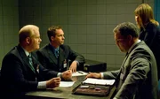 -- "Smile" Episode 7005 -- Pictured: (l-r) Jim Gaffigan as Martin Faris, Frank John Hughes as Bing Schorr, Vincent D'onofrio as Detective Robert Goren, Kathryn Erbe as Detective Alexandra Eames -- USA Network Photo: David Giesbrecht