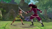 Peter Pan und Captain Hook kämpfen gegeneinander.