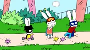 Im Park warten auf die Superhelden Captain Hase (l.), Super-Lou (M.) und Superhase (r.) allerhand Missionen.