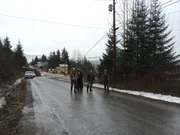 L-R: Bam, Noah, Bear and Matt standing in the middle of the road.
