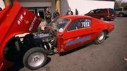 The "Leapin' Lou" drag racer, a 1968 Ford Mustang funny car famously restored and associated with driver Lou Zangara.