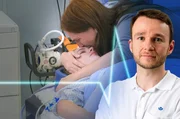 Dr. Jonas Armbruster vor Seraphine, die einen Unfall hatte. (Bildmontage)