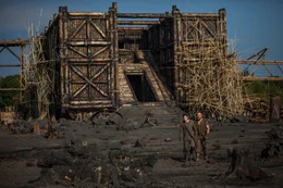 L-R: Ham (Logan Lerman), Noah (Russell Crowe).
