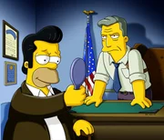 Ein FBI-Agent (r.) gibt Homer (l.) letzte Anweisungen für seinen bevorstehenden Einsatz als Undercoveragent.