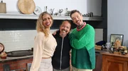 From left to right: Marjorie Israel, Ismael Israel, and Host David Bromstad pose for a picture after the couple reveals their dream home, as seen on My Lottery Dream Home, Season 17.